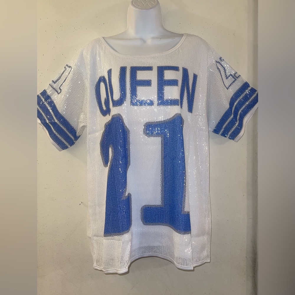 Ashley Stewart White and Blue Queen Jersey Top
